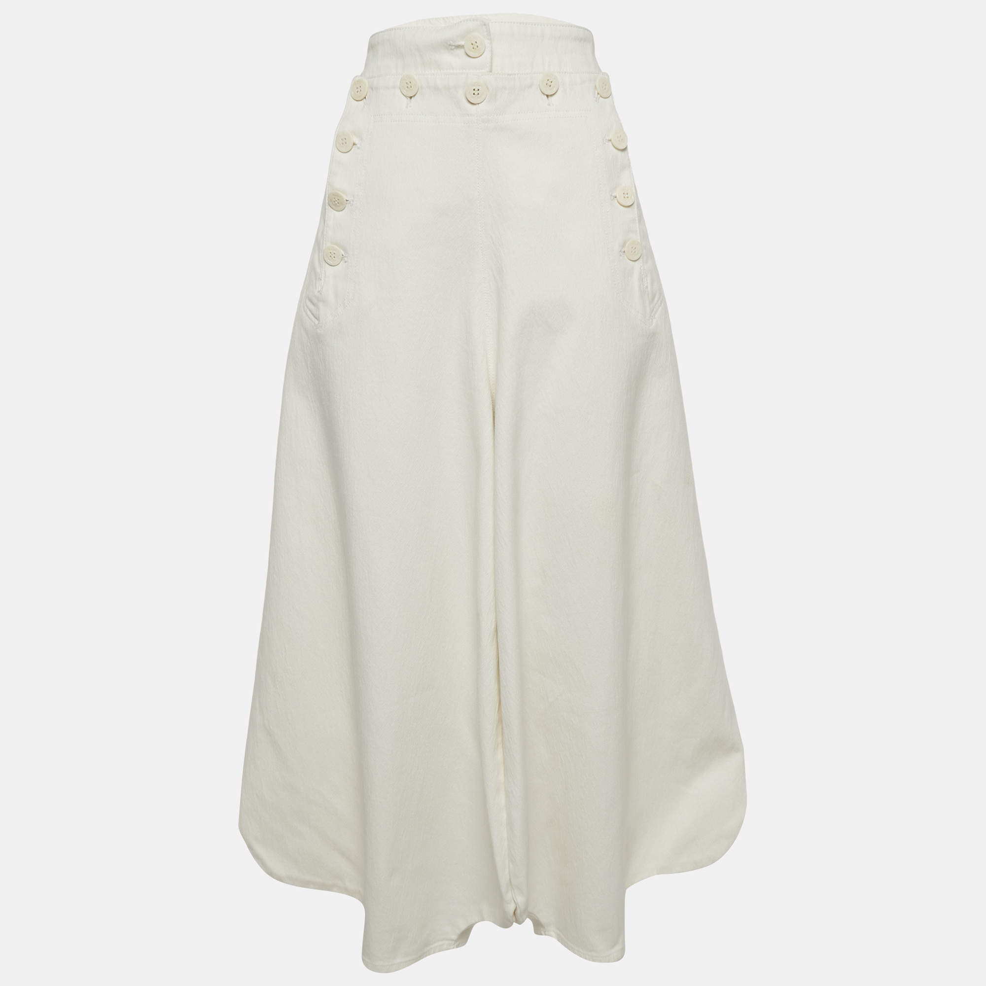 مملوكة مسبقًا بنطلون جينز كلوى أبيض دنيم واسع واسع الساق عالي الخصر متوسط