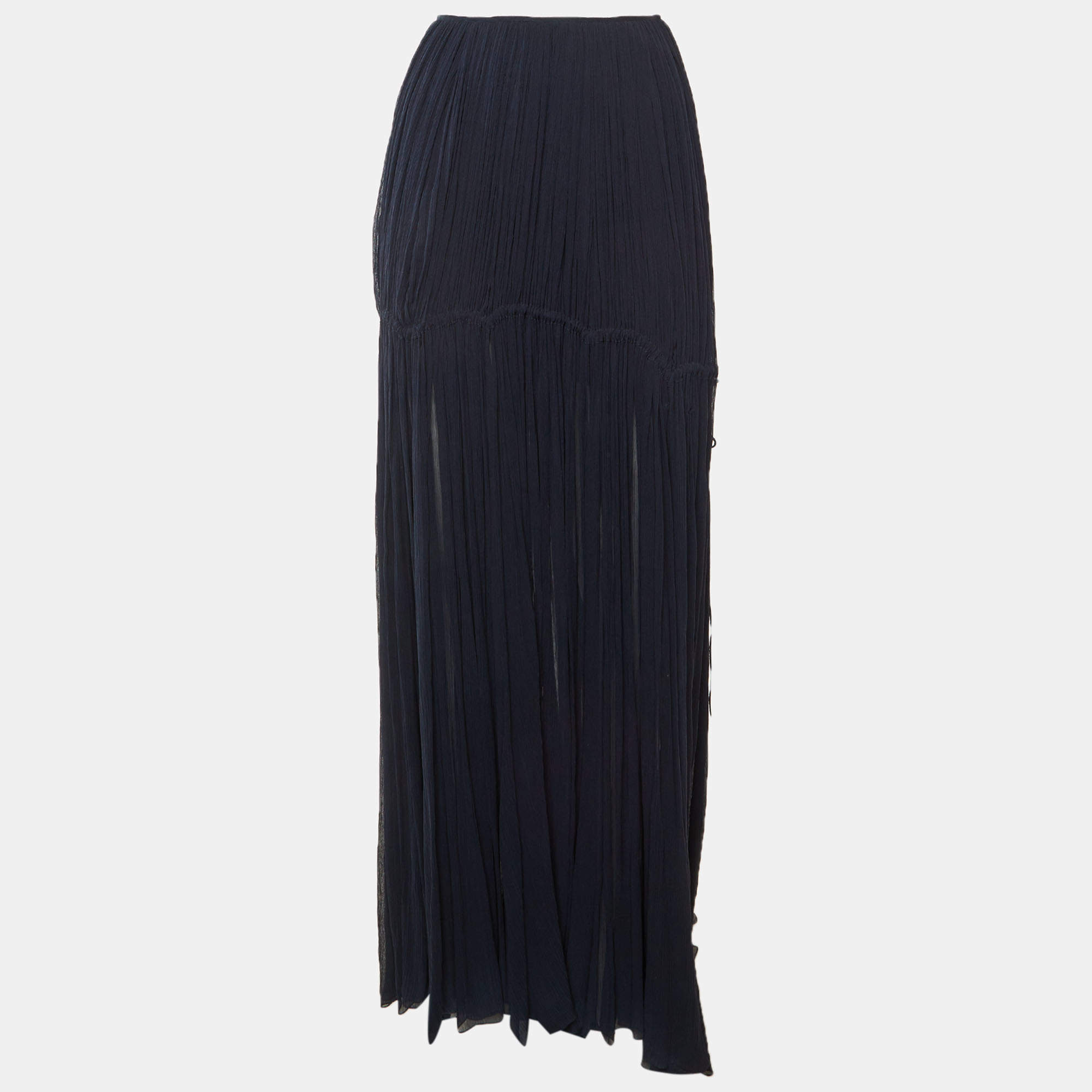 مملوكة مسبقًا Chloe Navy Blue Silk Chiffon Maxi Skirt S