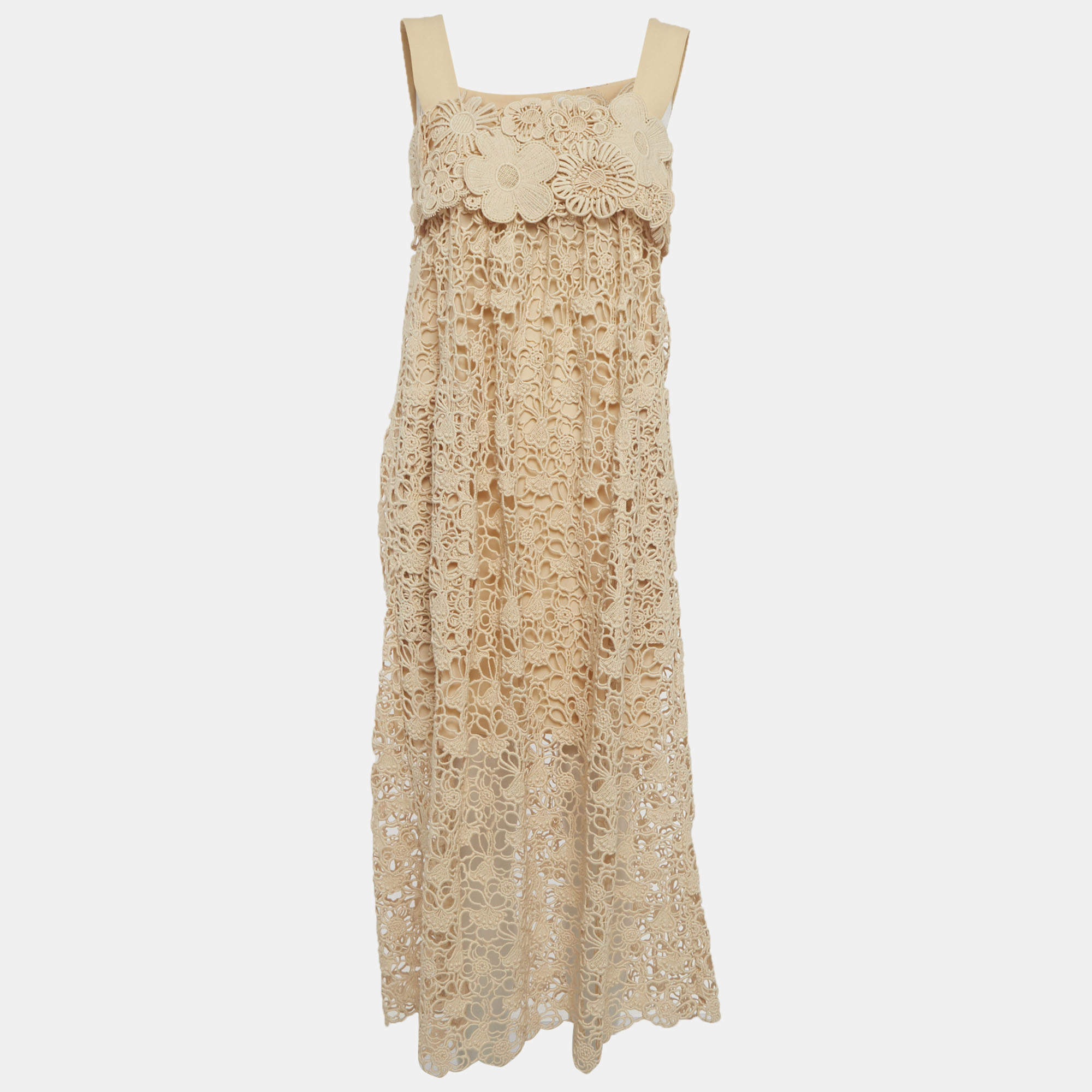 مملوكة مسبقًا Chloé Light Peach Floral Guipure Lace Sleeveless Shift Dress S