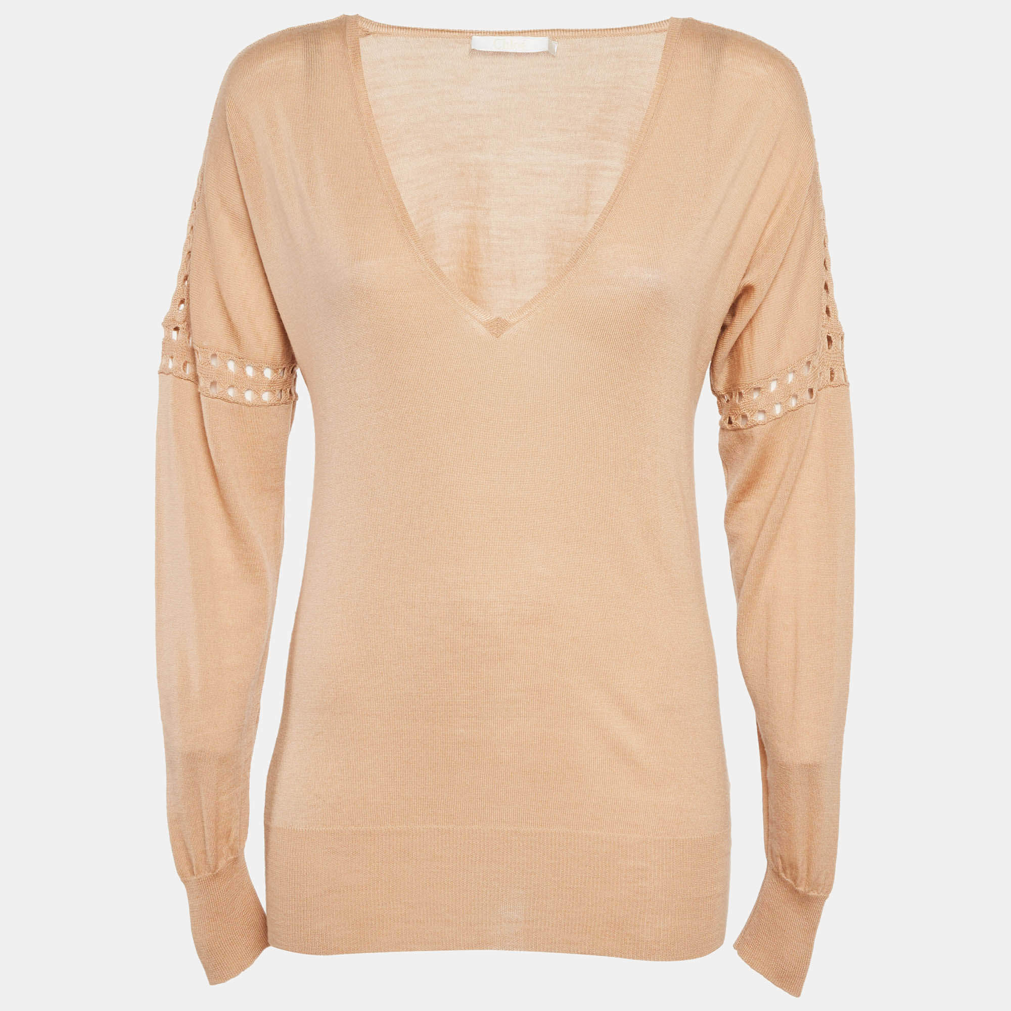 Pre Owned Chloé Sun Tan Wool Knitted Top XS