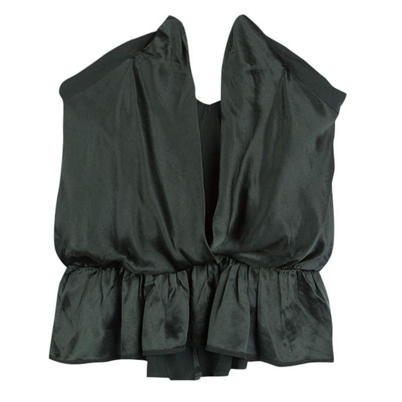 Pre Owned Chloe Forest Green Draped Satin High Low Peplum Crop Top S