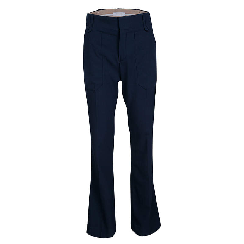 Chloe Navy Blue Wool Flared Bottom Pants S