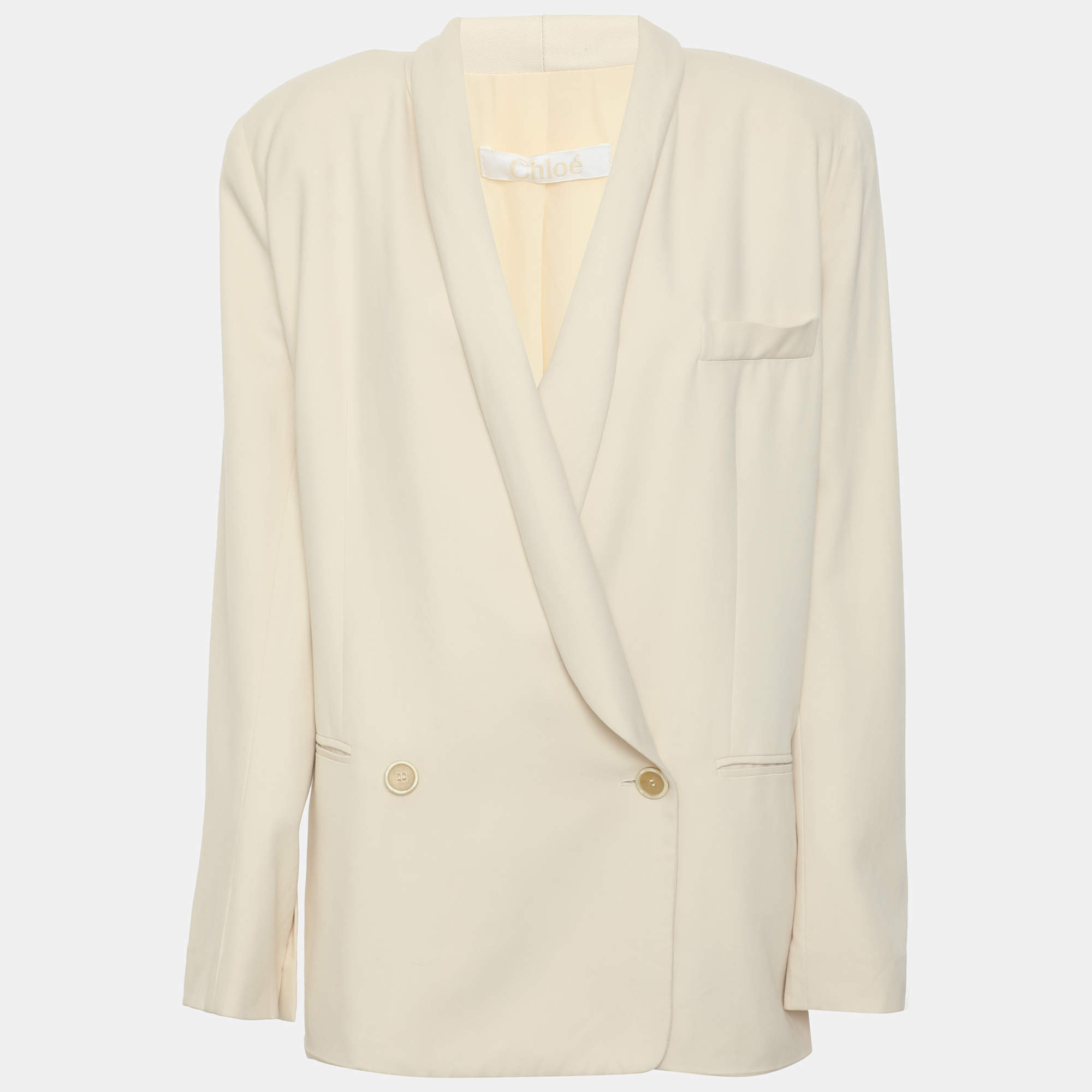 Pre Owned Chloé Off White Gabardine Double Breasted Blazer M