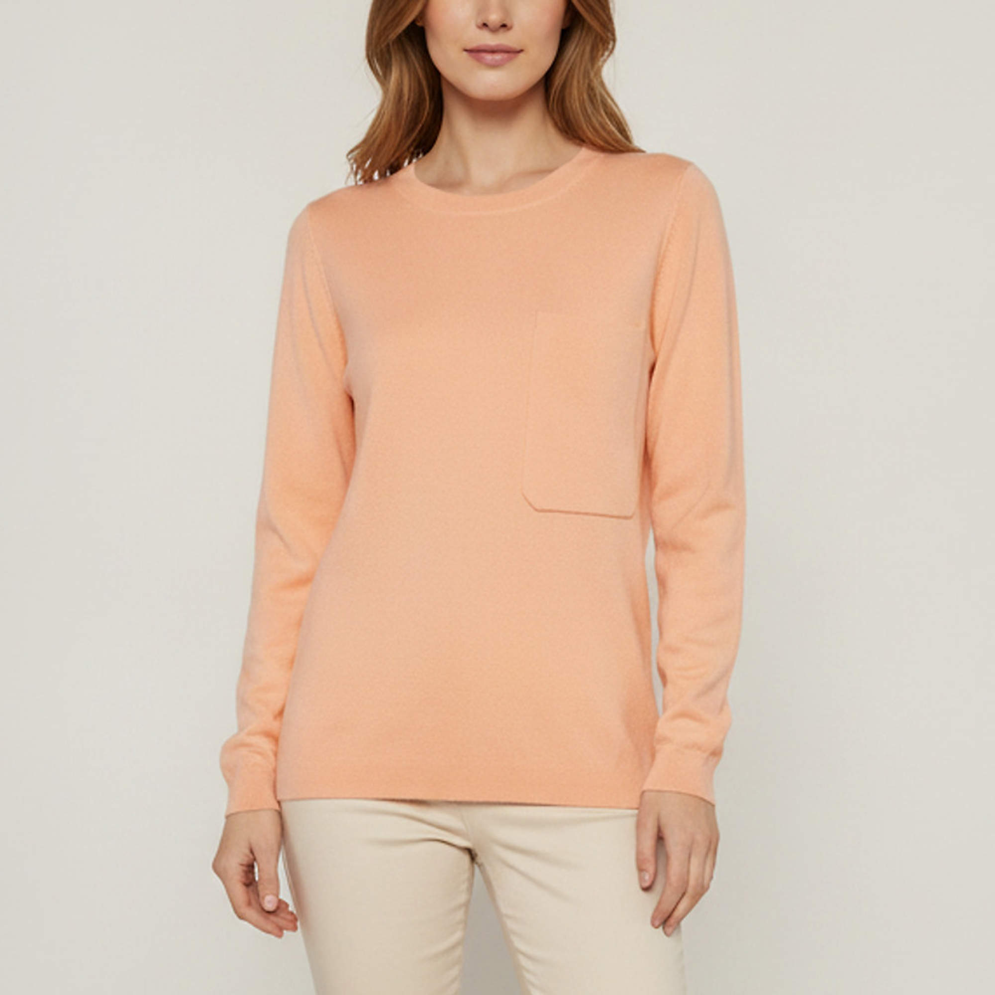 Pre Owned Chloé Peach Cashmere Knit Pocket Crewneck Pullover XS