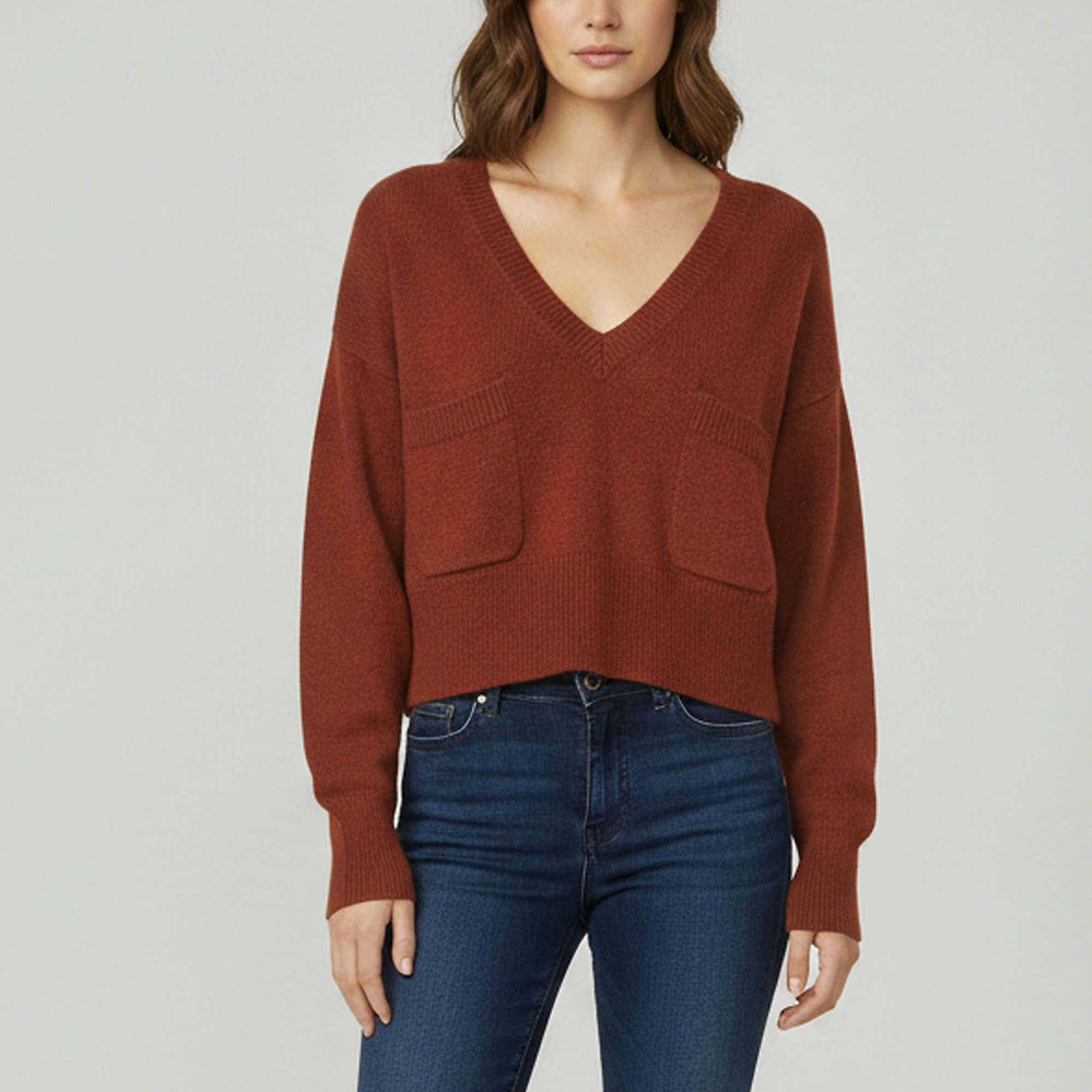 Pre Owned Chloé Burgundy Cashmere Knit V-Neck Cropped Sweater S