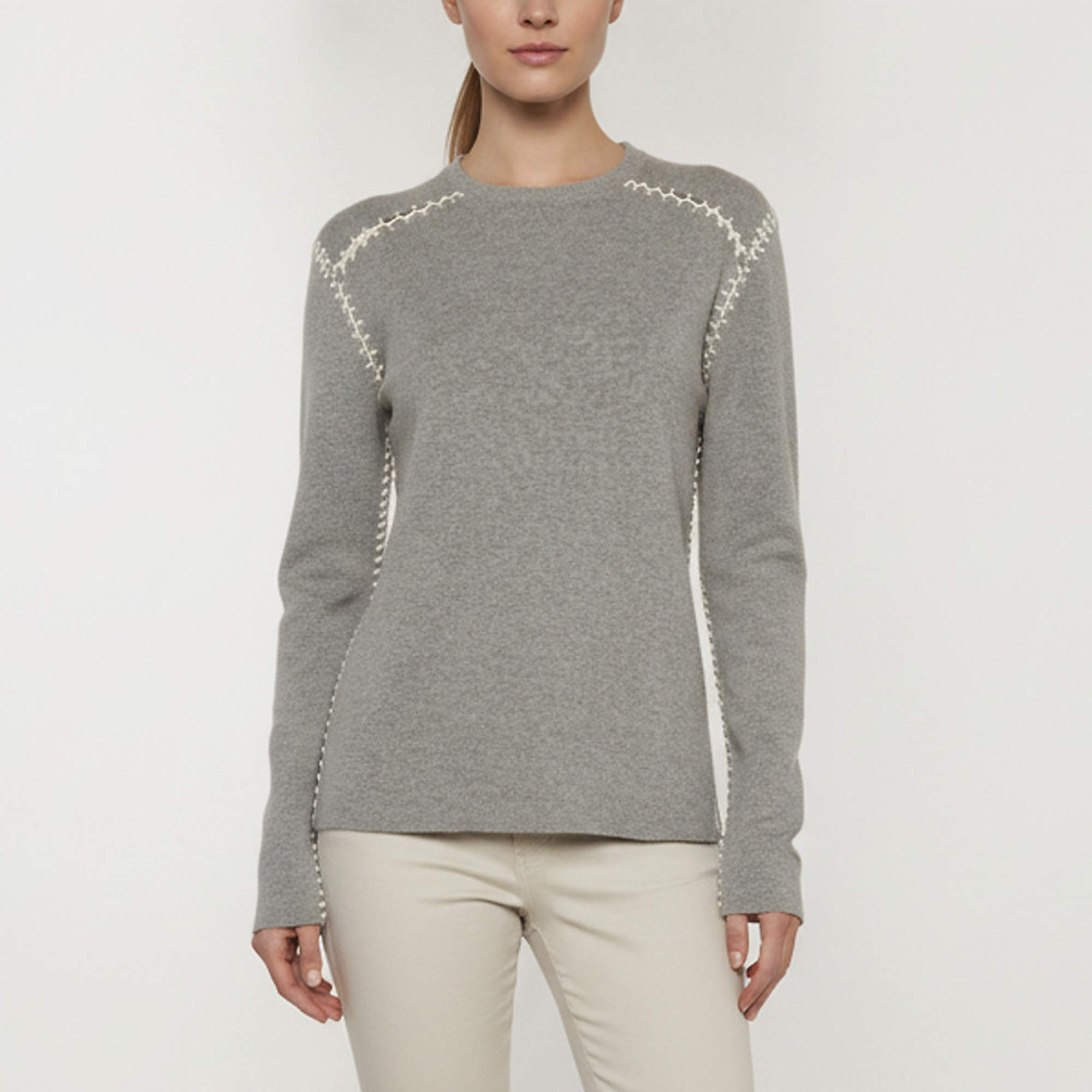 Pre Owned Chloé Grey Cashmere Blend Knit Whipstitch Trim Pullover M