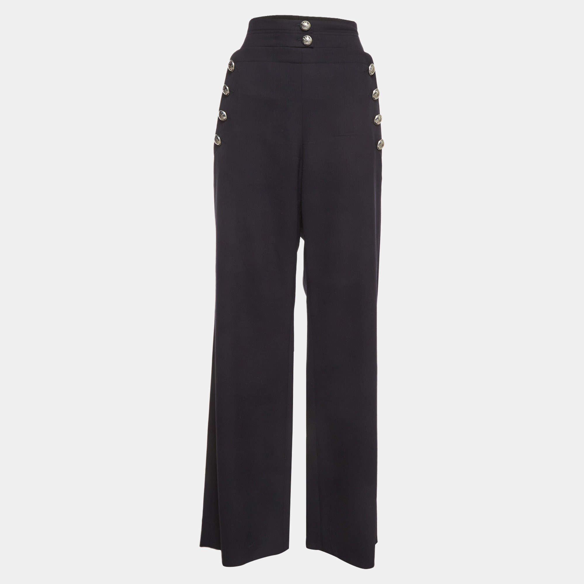Pre Owned Chloe Navy Blue Wool Blend Wide Leg Sailor Trousers L