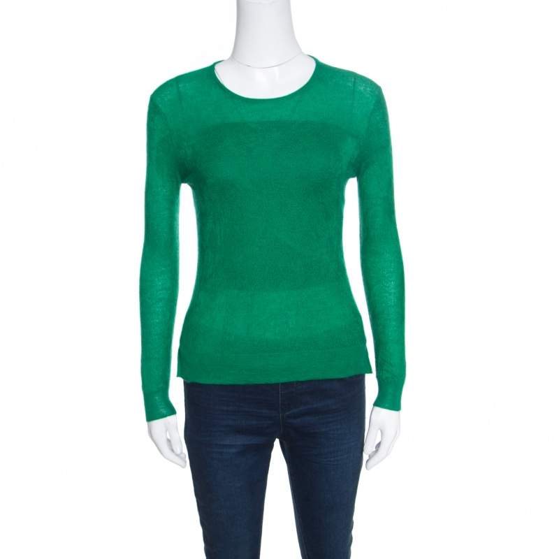 Pre Owned Chloe Emerald Green Tea Cashmere and Silk Textured Sweater S