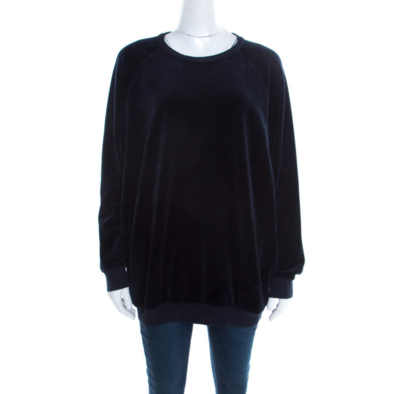 Pre Owned Chloe Navy Blue Velvet Sweatshirt M