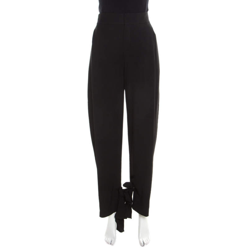 Pre Owned Chloe Black Crepe High Waist Tie Bottom Detail Wide Leg Trousers S