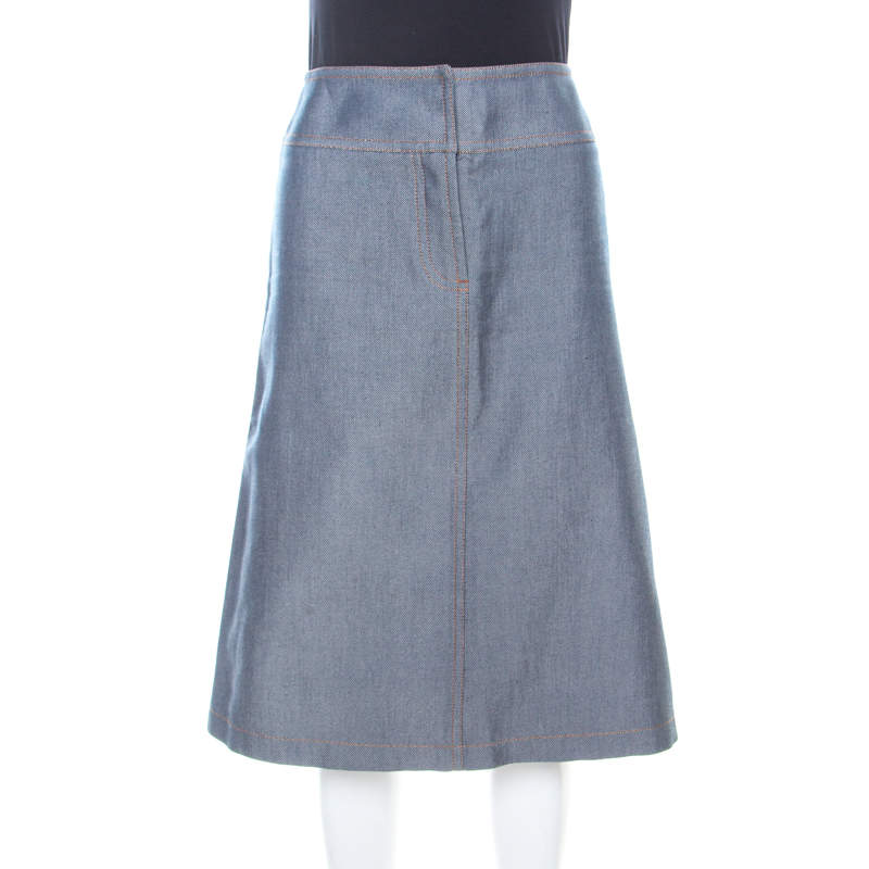 Chloe Vintage Navy Blue Cotton and Silk High Waist Skirt S