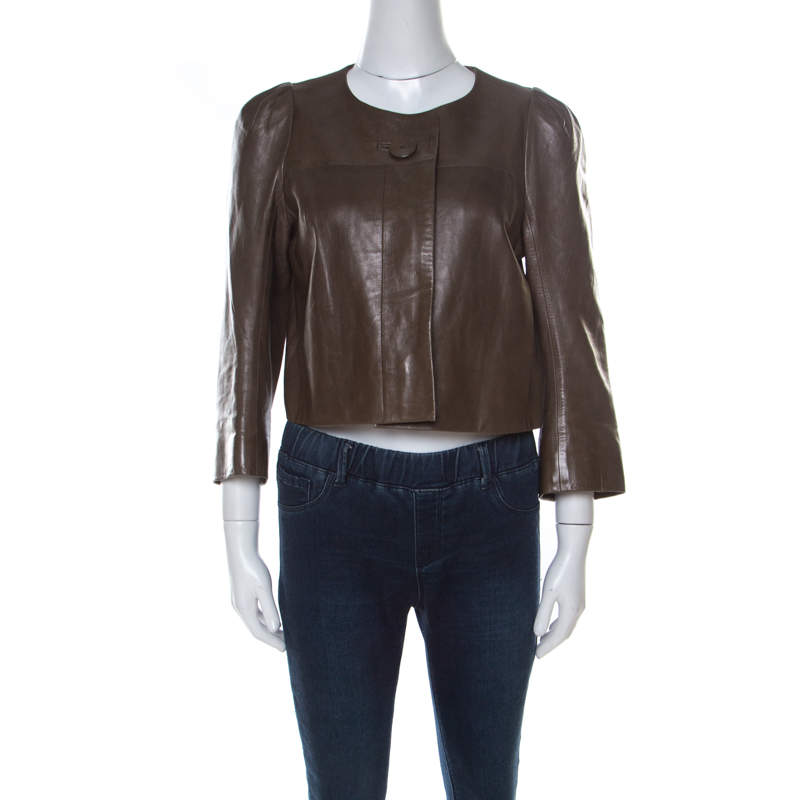 Chloe Khaki Green Lambskin Front Button Jacket M