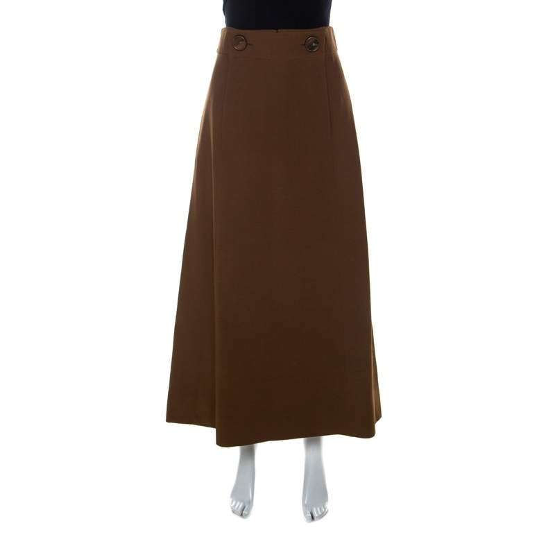 Chloe Brown Stretch Crepe Corset Detail Midi Skirt L 