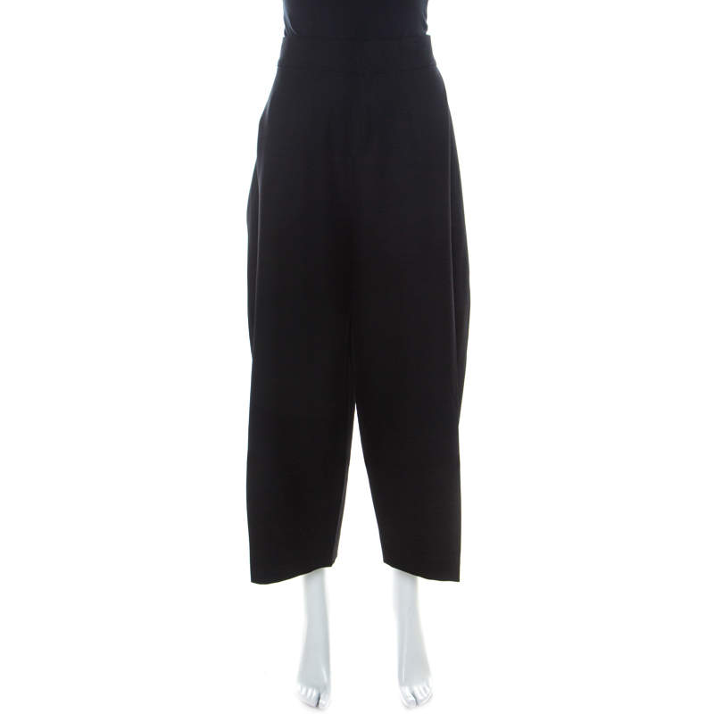 Pre Owned Chloe Black Wool Wide Leg Tapered Trousers L
