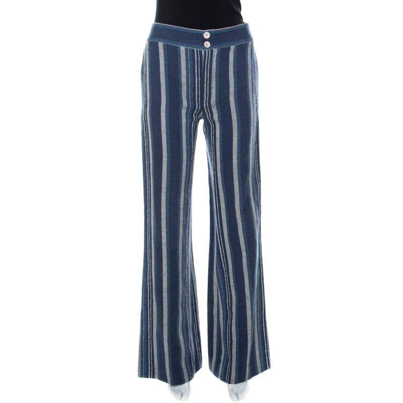 Pre Owned Chloé Indigo Blue Striped Canvas Pants S