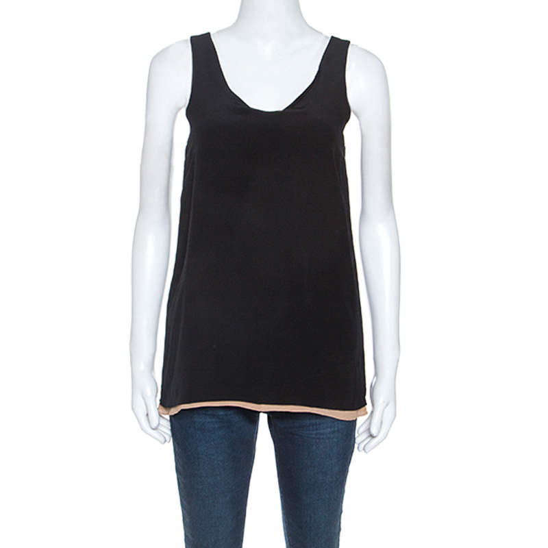 Pre Owned Chloe Black & Beige Silk Crepe Sleeveless Top S