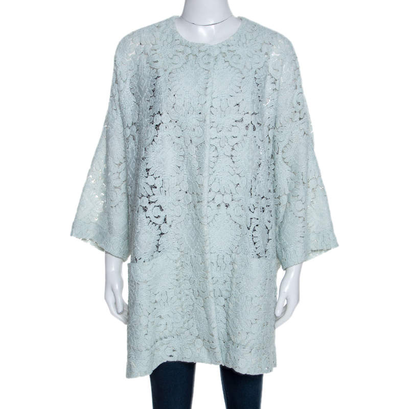 Pre Owned Chloe Mint Green Guipure Lace Oversized Coat S 