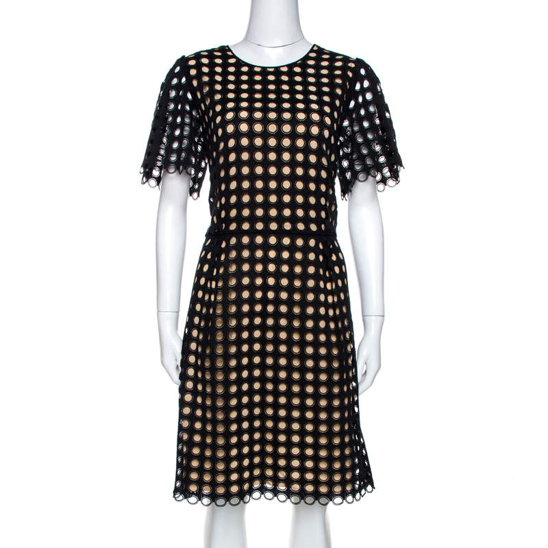 Pre Owned Chloe Black Cotton Eyelet Lace Scalloped Sheath Dress M