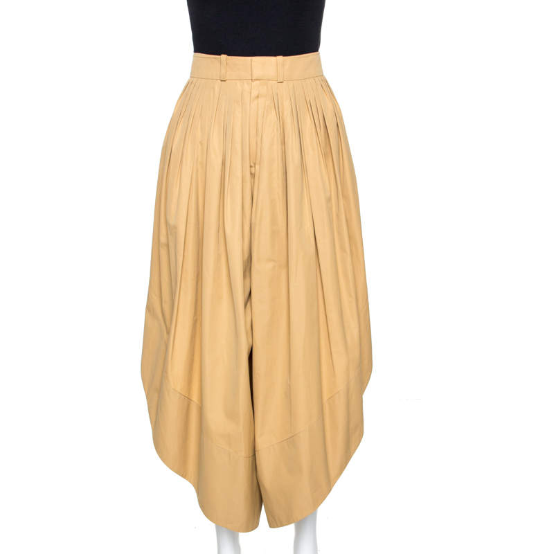Pre Owned Chloé Tan Brown Cotton Poplin Draped Culottes M