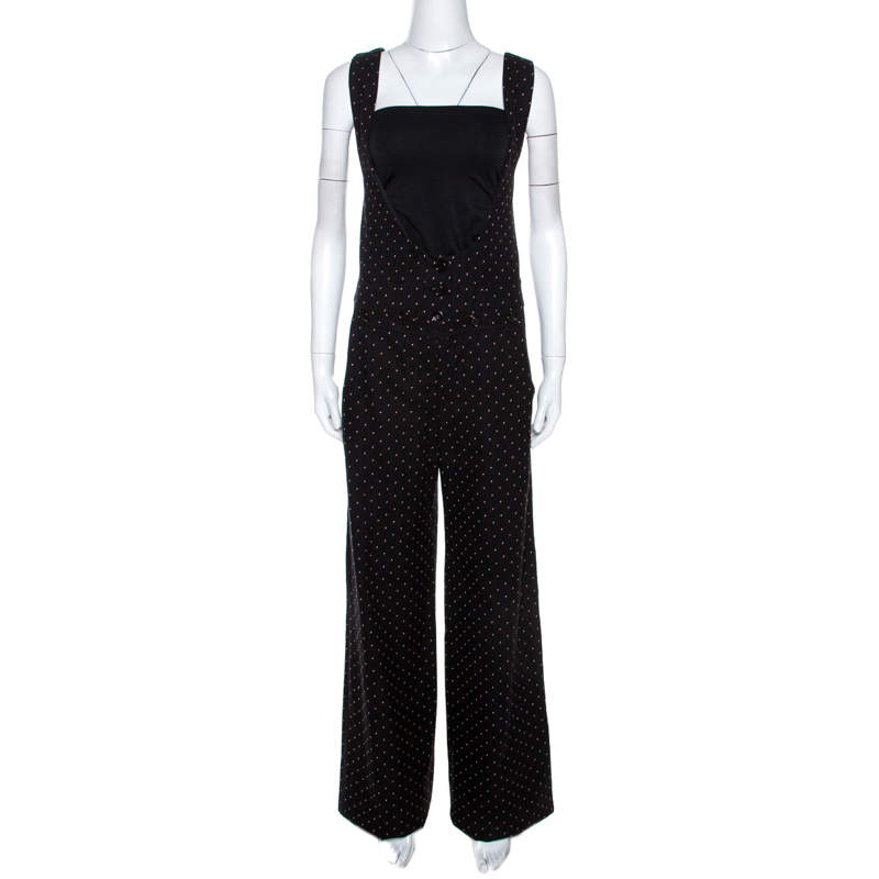 Chloé Black Dot Motif Jacquard Wide Leg Jumpsuit M