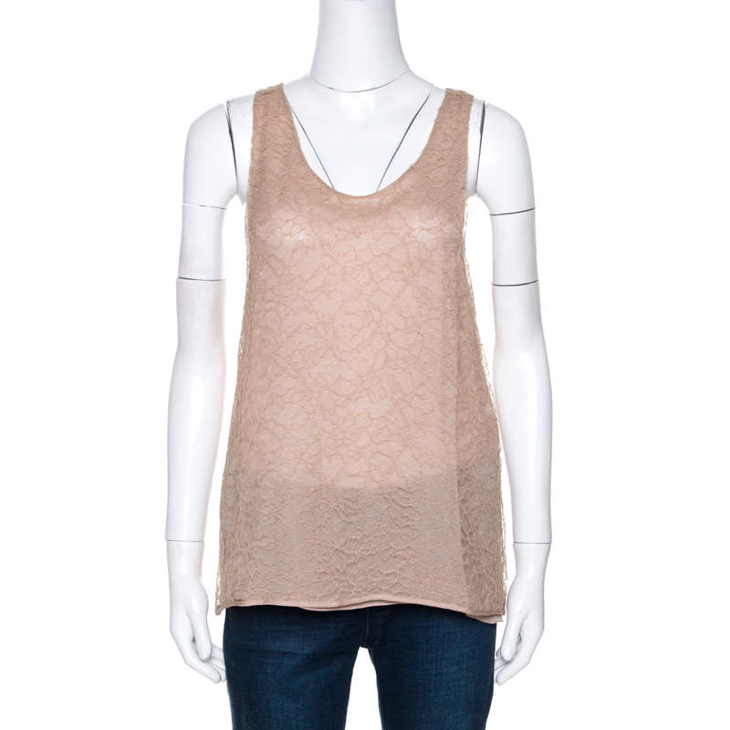 Chloe Beige Lace Sleeveless Top M
