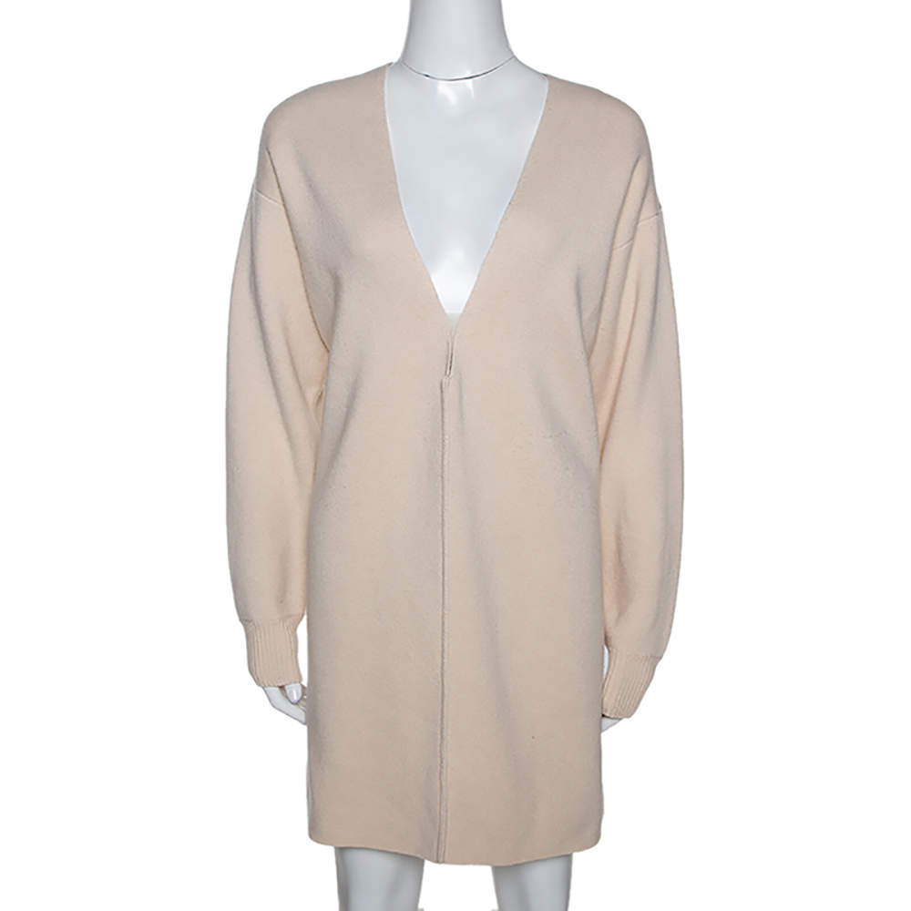 Pre Owned Chloe Buttercream Cashmere V Neck Sweater Dress M 
