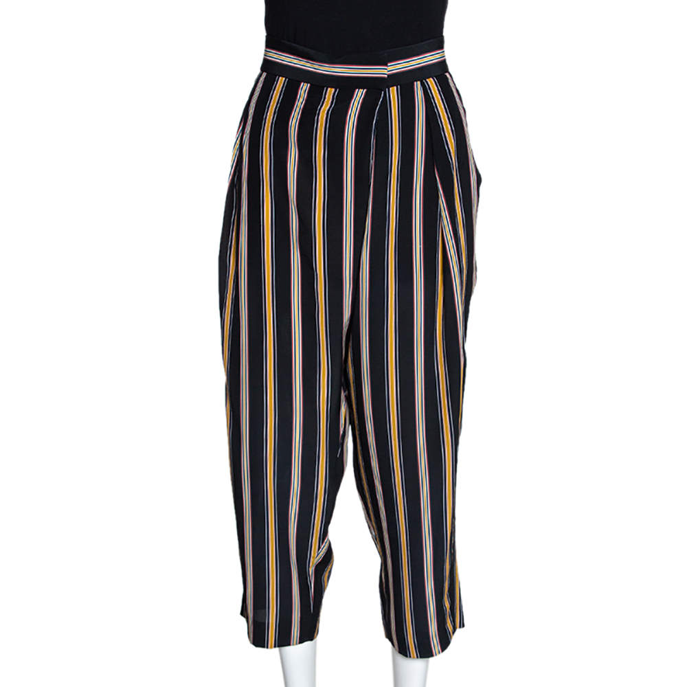 Chloe Multicolor Silk Rough Striped Cropped Trousers M