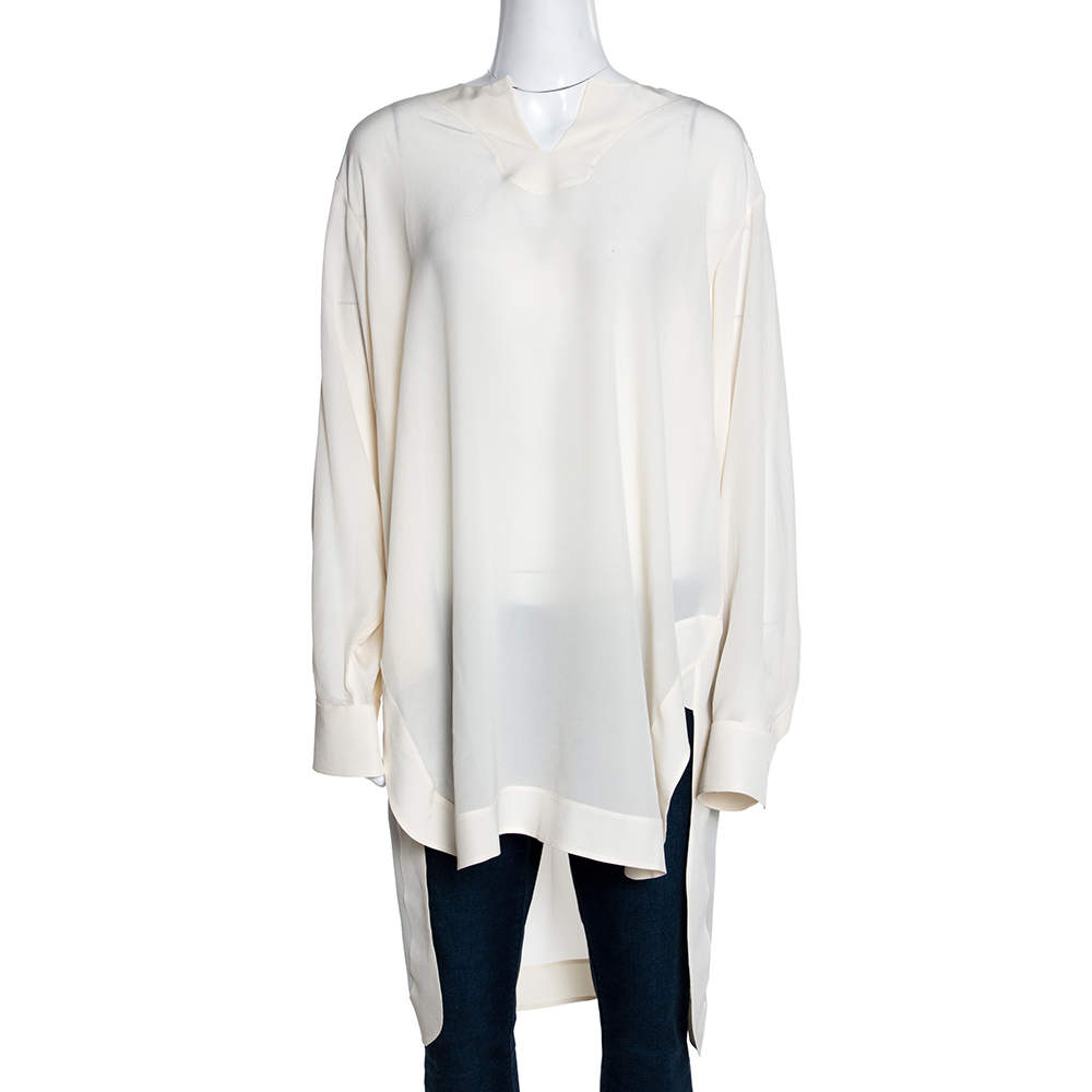 Pre Owned Chloe Cream Silk Long Sleeve Tunic M