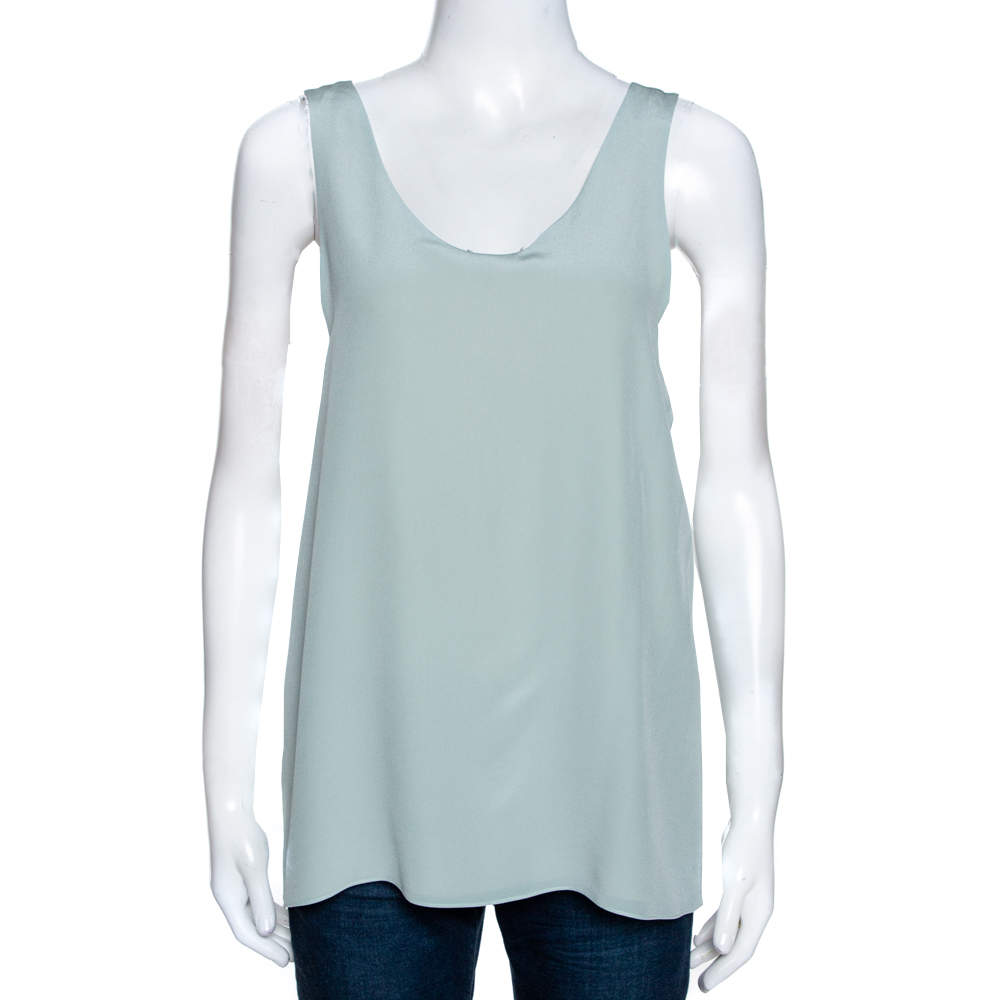 Chloe Pale Blue Silk Scoop Neck Sleeveless Top M
