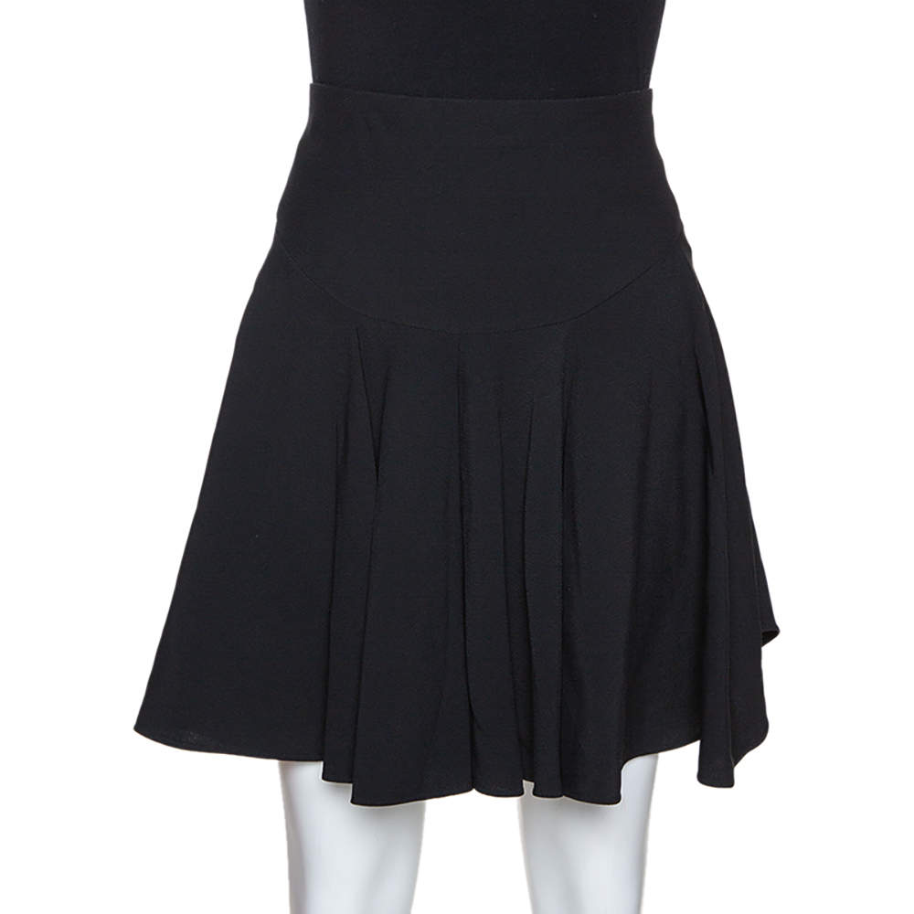 Pre Owned Chloe Black Crepe Asymmetric Hem Detail Flounce Mini Skirt M