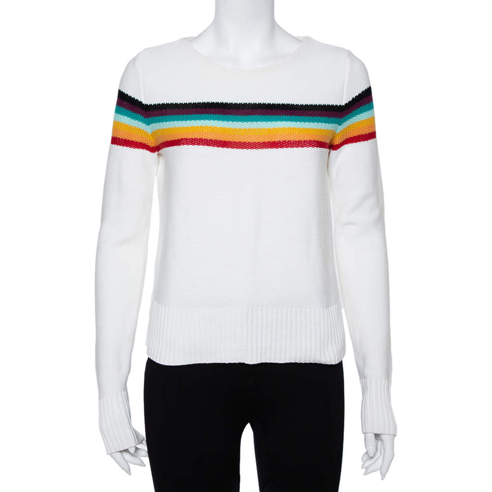 Pre Owned Chloe White Knit Rainbow Stripe Detail Jumper S