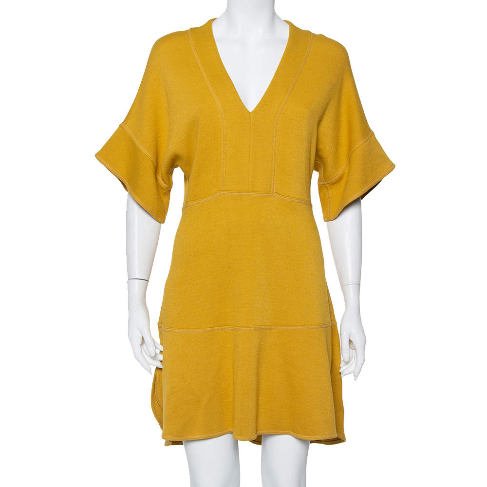 Pre Owned Chloe Mustard Yellow Knit Asymmetrical Hem Mini Dress S