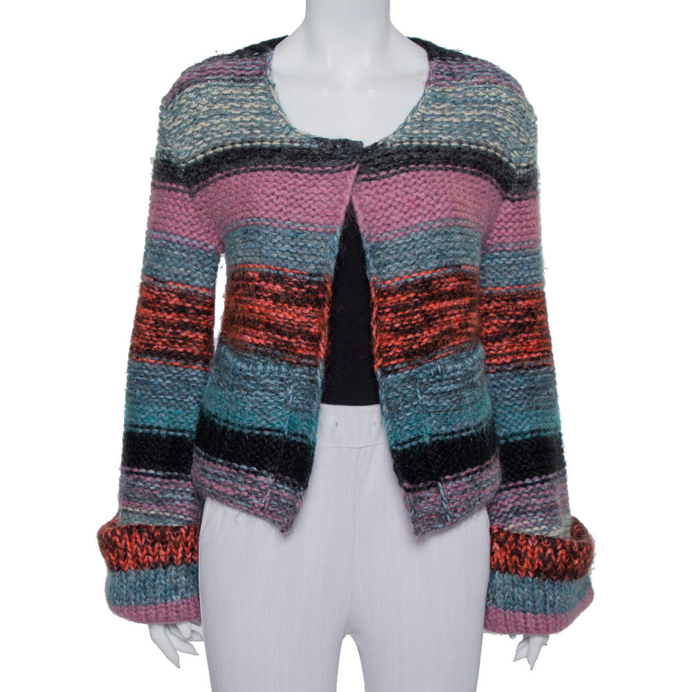 Pre Owned Chloe Multicolor Wool & Mohair Bell Sleeve Open Front Cardigan XS