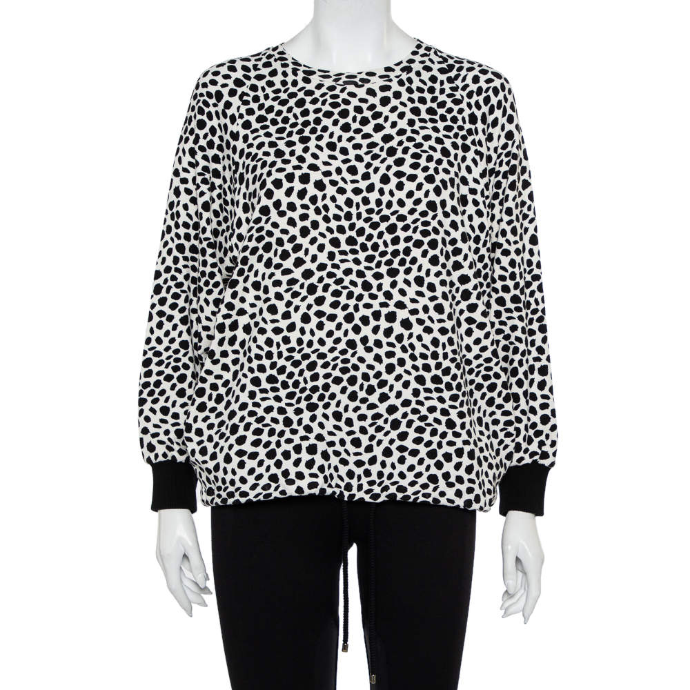 Pre Owned Chloe Monochrome Animal Printed Knit Waist Tie Detail Oversized Sweatshirt M