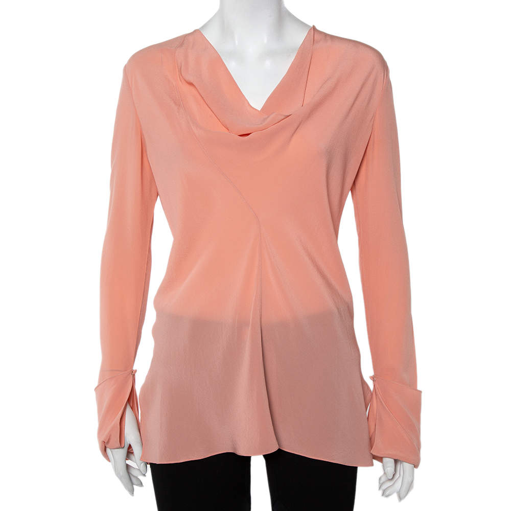 Pre Owned Chloe Pink Silk Draped Neck Long Sleeve Top S