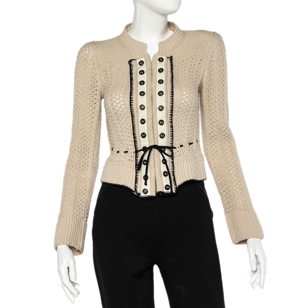 مملوكة مسبقًا كارديغان قصير كلوي صوف تريكو بيج بمشبك أمامي مقاس صغير - سمول 