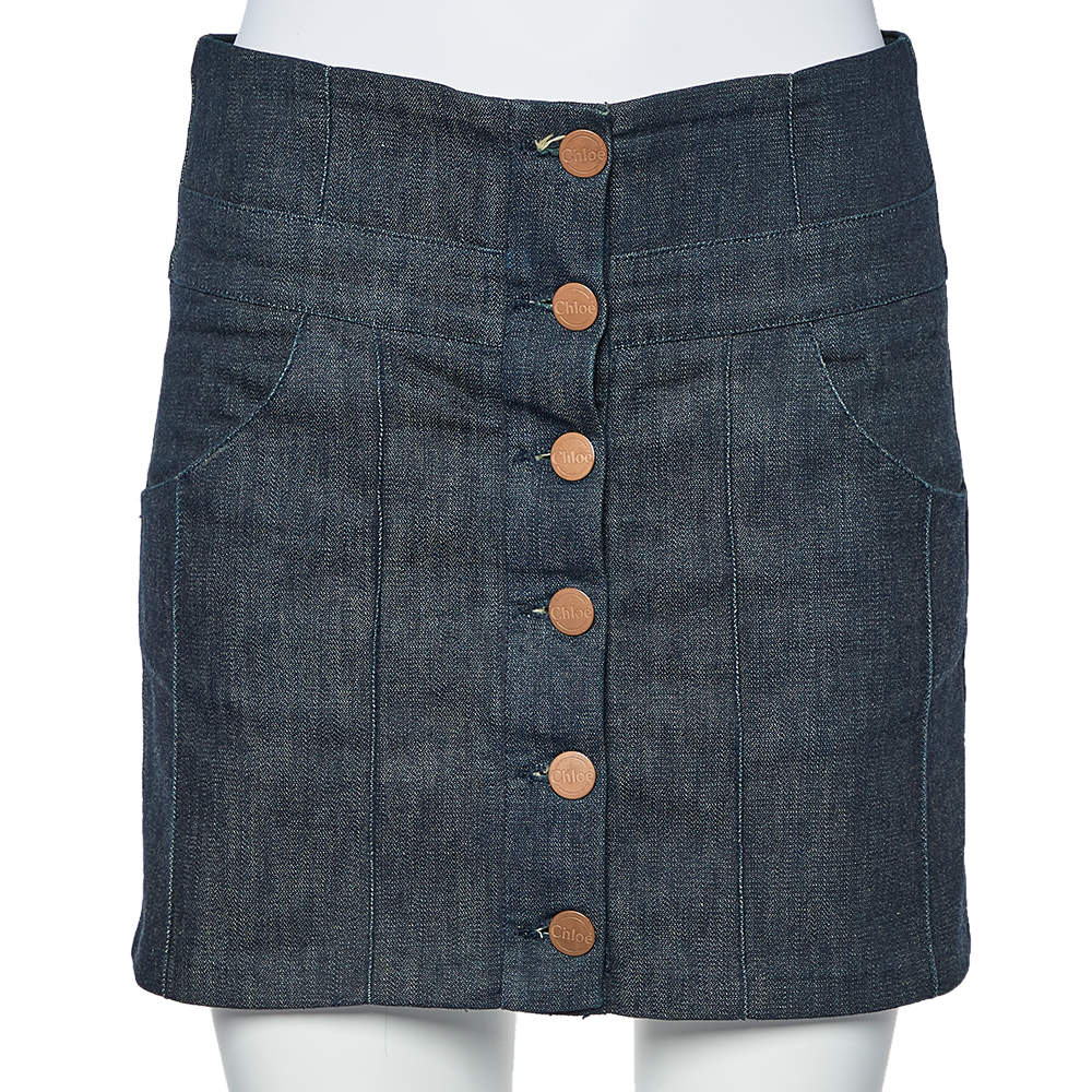 مملوكة مسبقًا Chloe Black Denim Button Front Mini Skirt M