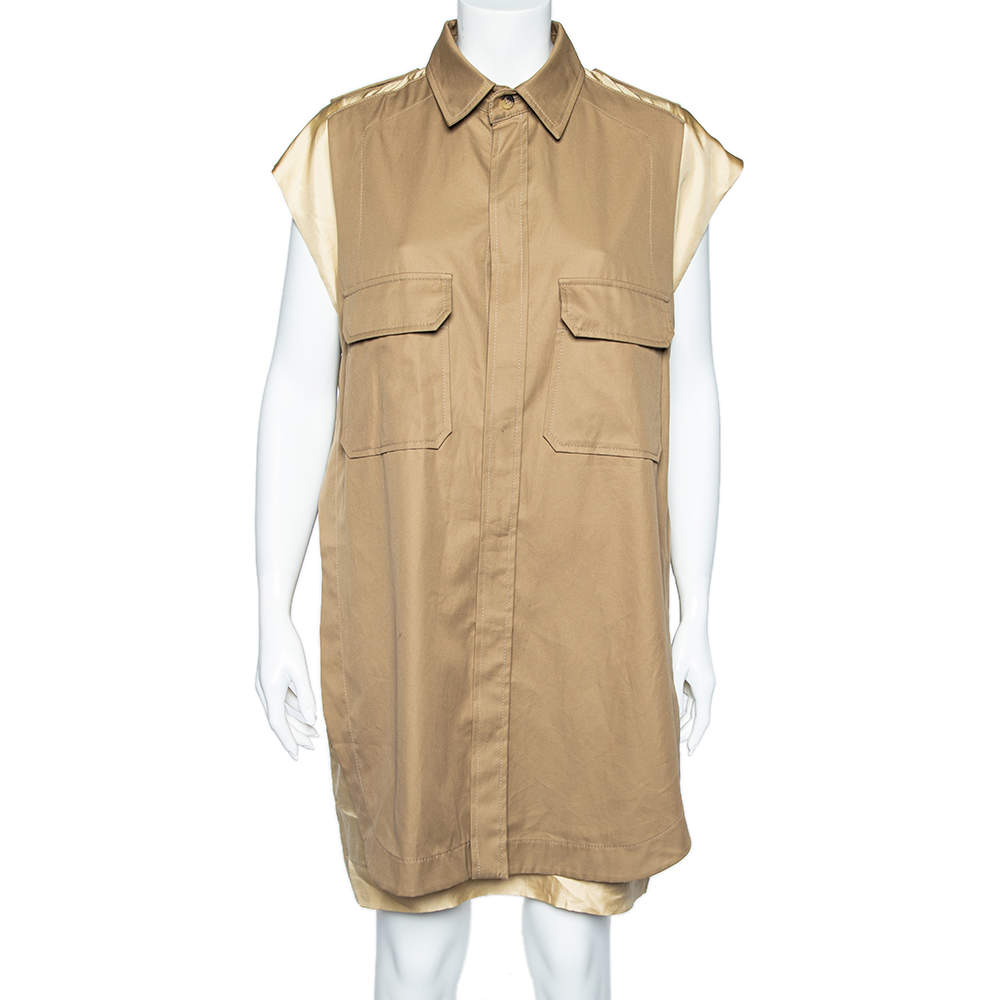 Pre Owned Chloe Beige Silk Coat Overlay Detail Oversized Shift Dress M