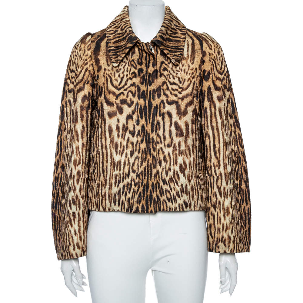 Pre Owned Chloe Brown Animal Print Cotton Cropped Jacket M