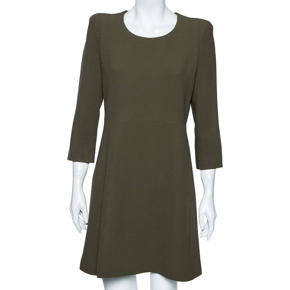 Pre Owned Chloe Olive Green Crepe Long Sleeve Short Dress M