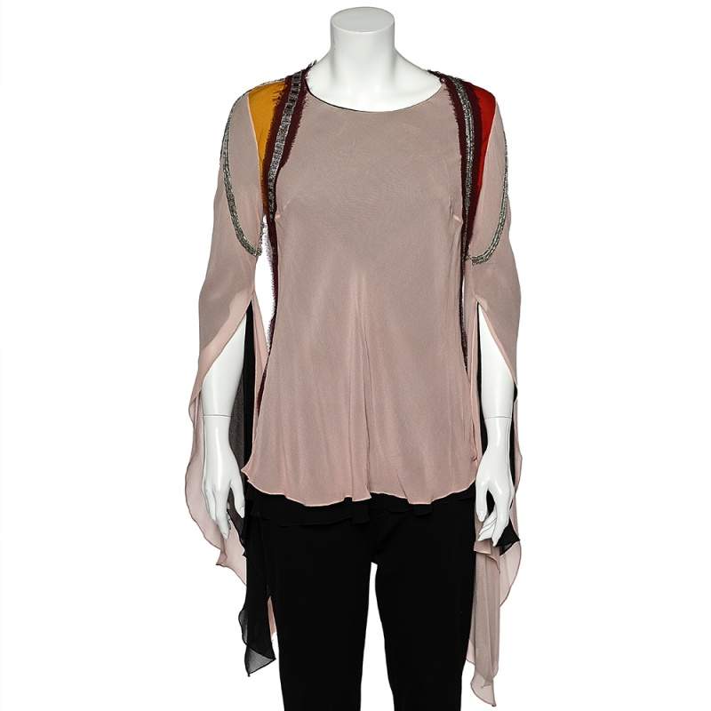 Pre Owned Chloe Multicolor Silk Embellished Long Sleeve Blouse M