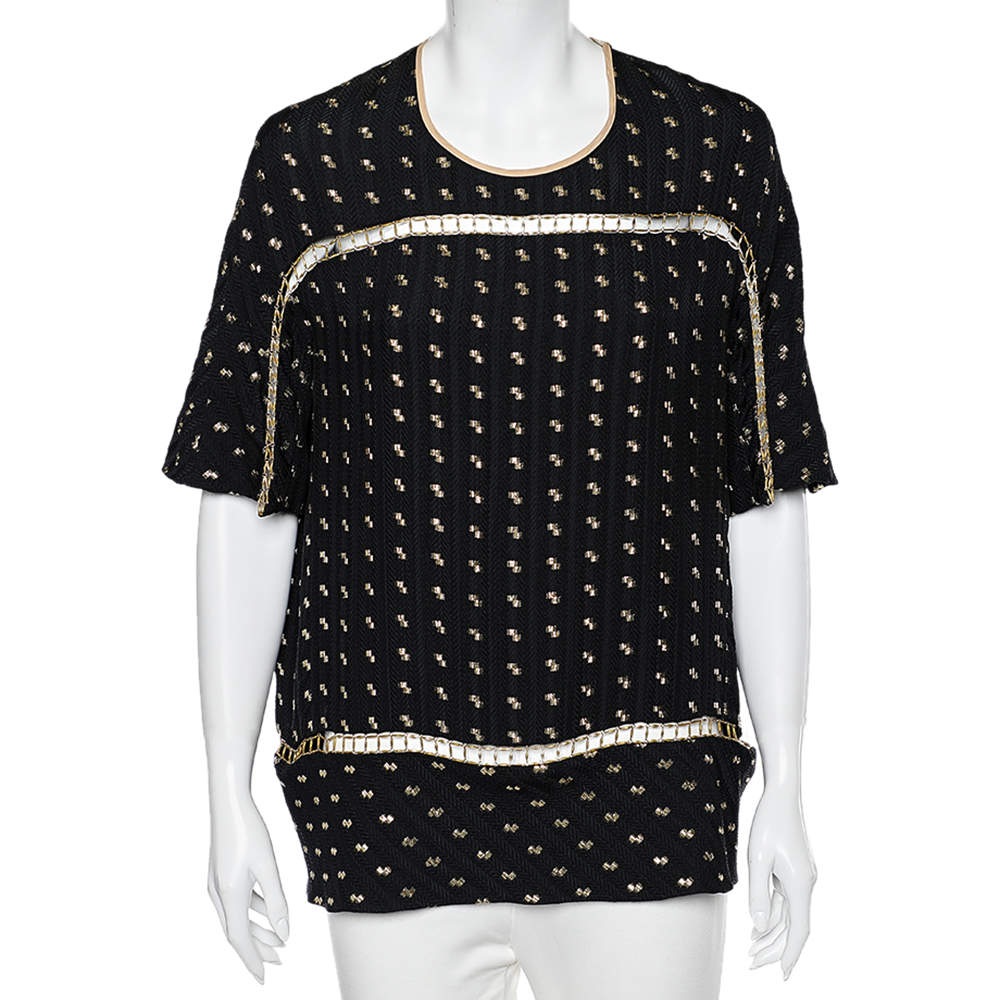 Pre Owned Chloe Black Silk Gold Detail Top M