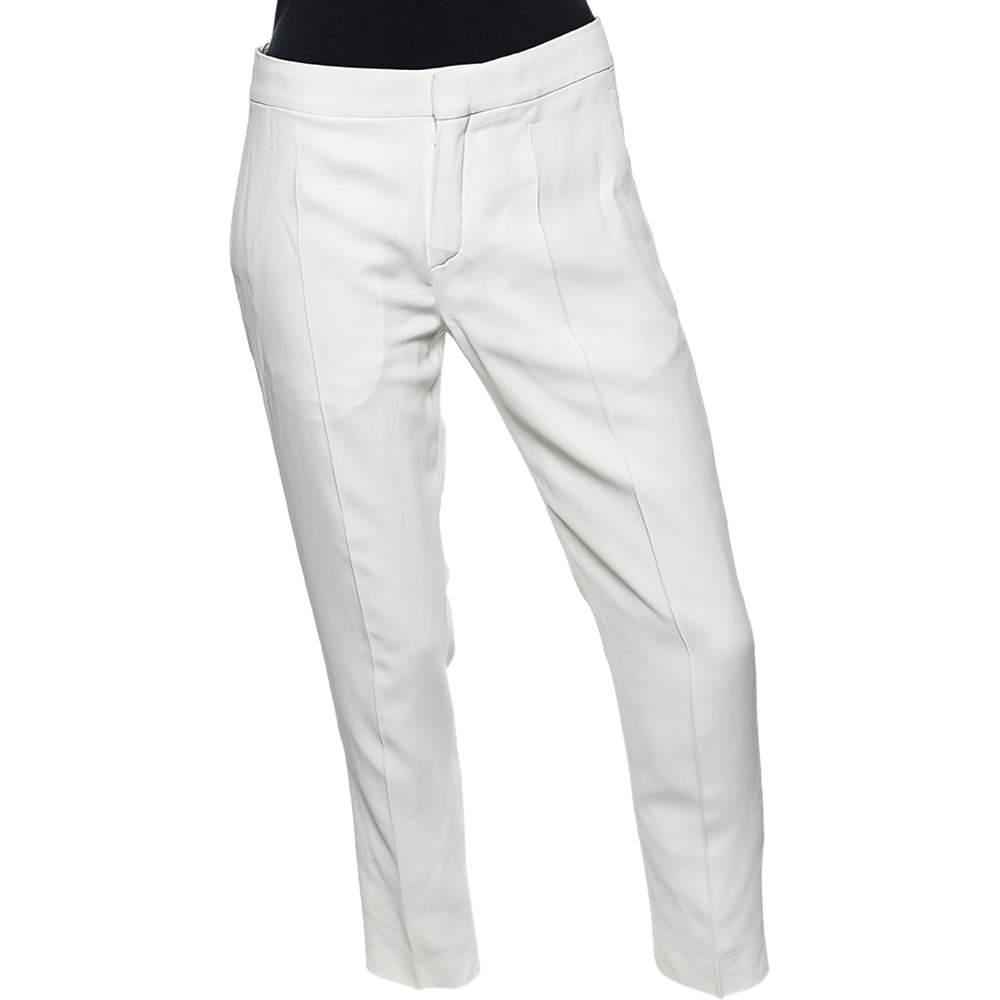 Pre Owned Chloe Off-White Crepe Formal Pants S