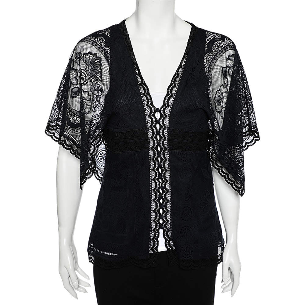 Pre Owned Chloe Navy Blue Lace oversized Sleeve Top S