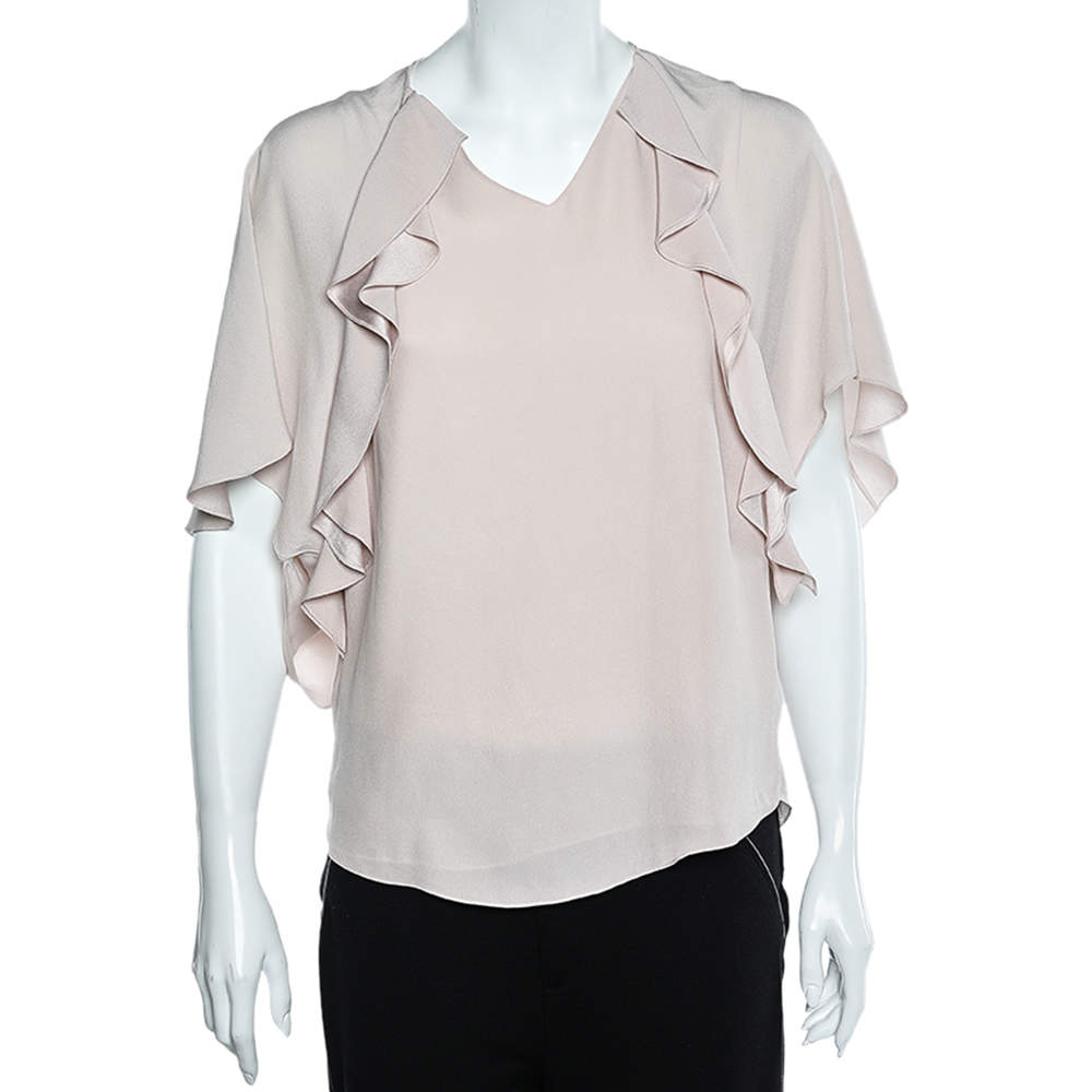 Pre Owned Chloe Soft Pink Silk Ruffled Top M
