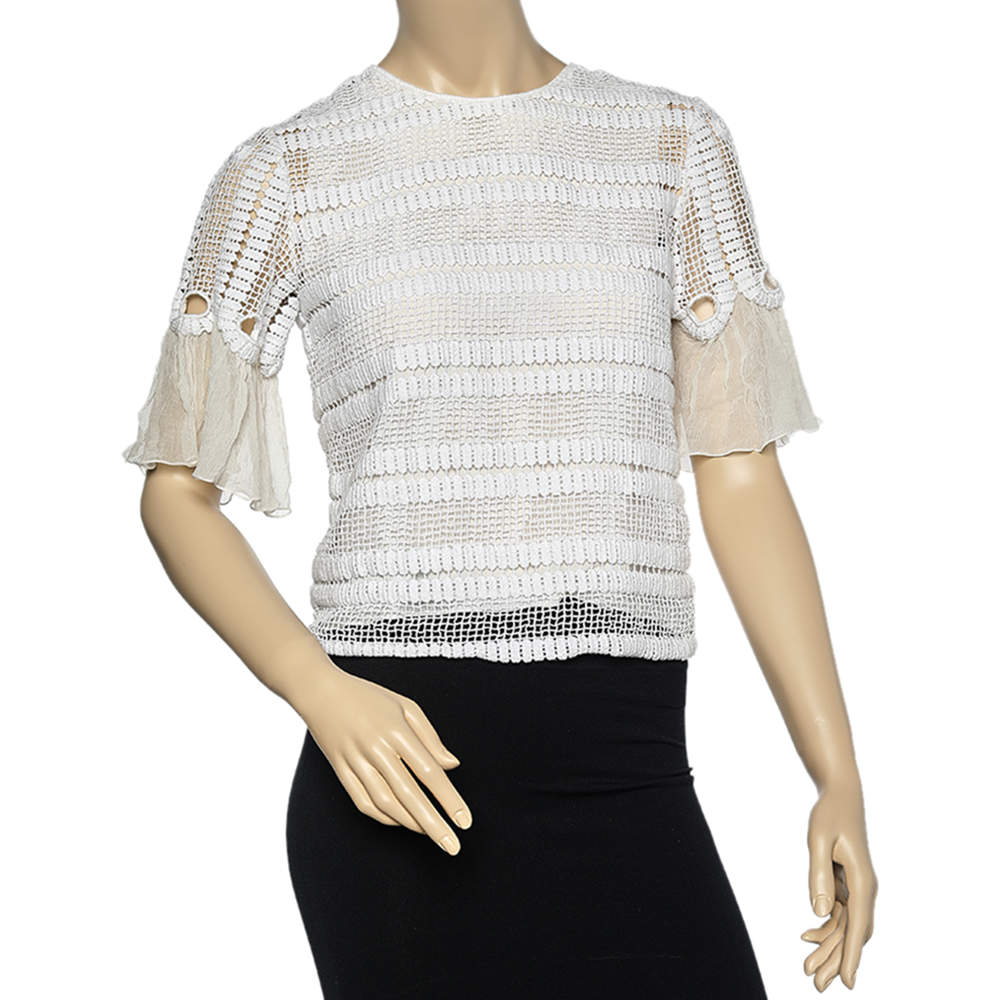 Pre Owned Chloe White Crochet Lace Top M