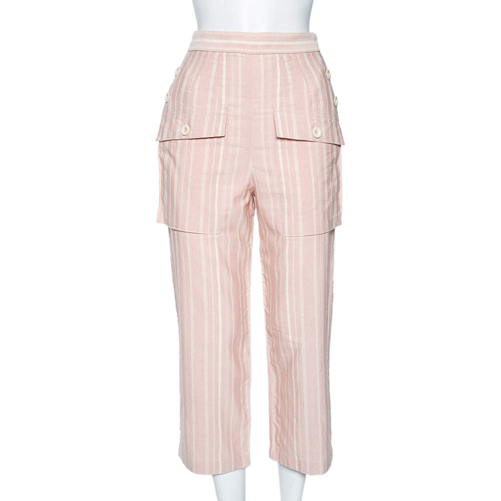 Chloe Light Pink Striped Pocketed Straight Leg Pants S