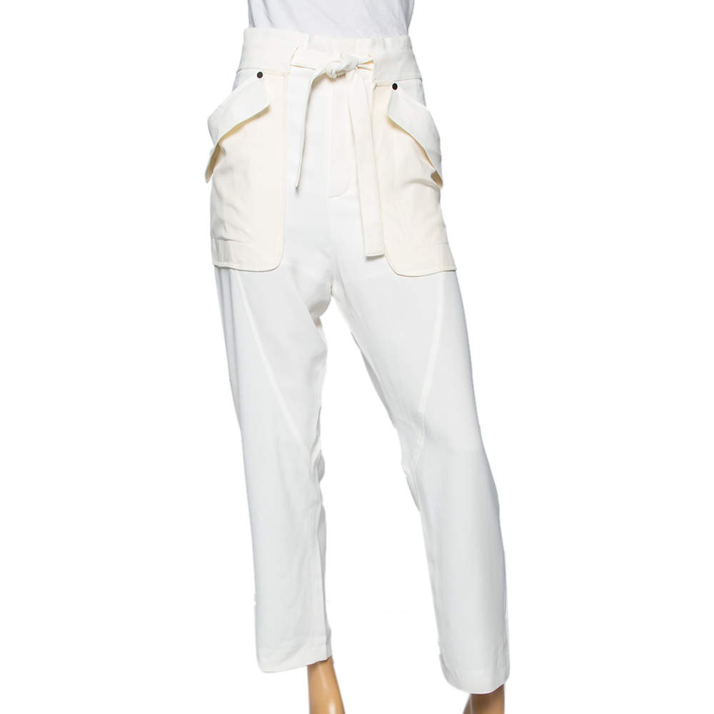 Pre Owned Chloe White Crepe Oversized Pocket Detail Pants S