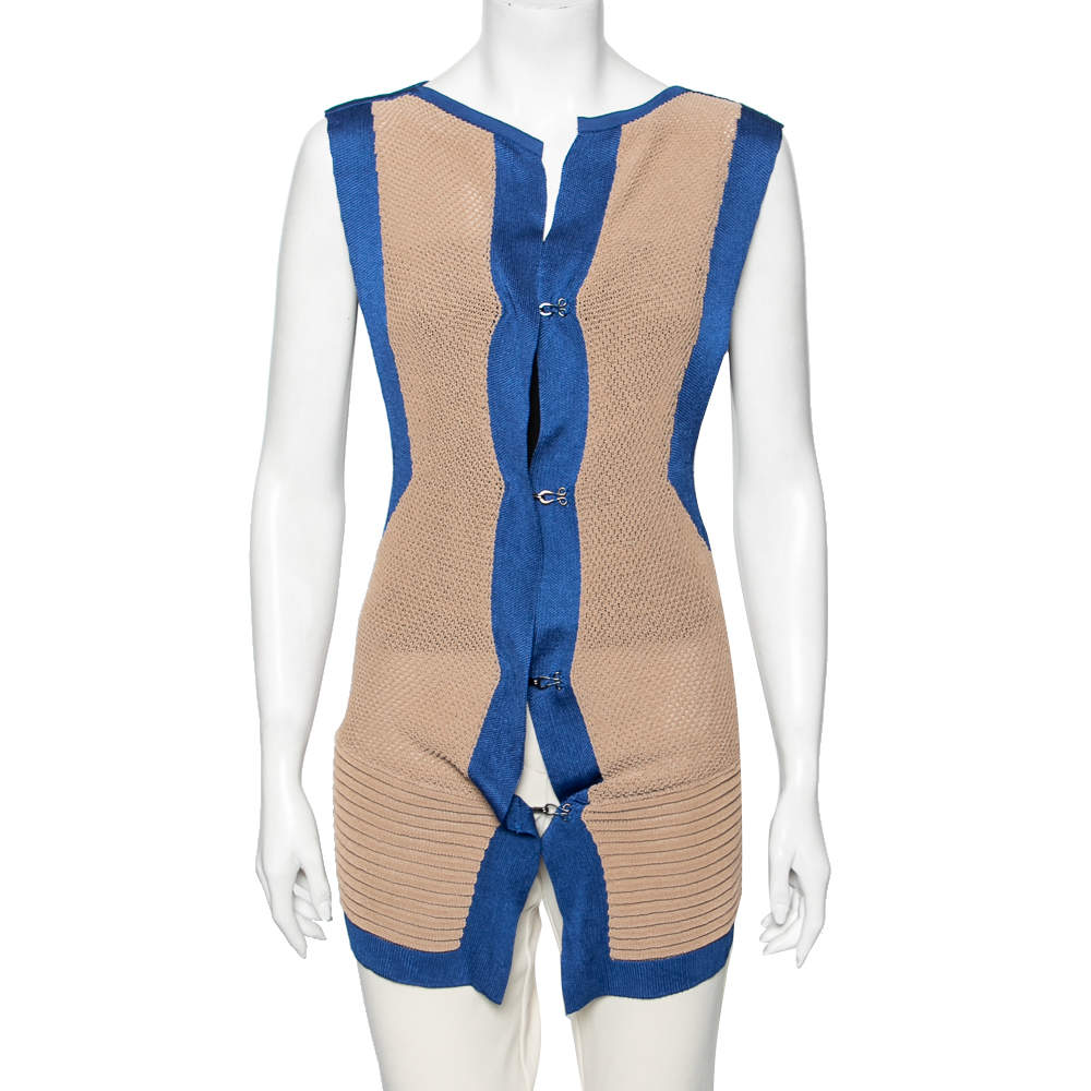 Pre Owned See By Chloe Beige And Blue Cotton Sleeveless Cardigan M