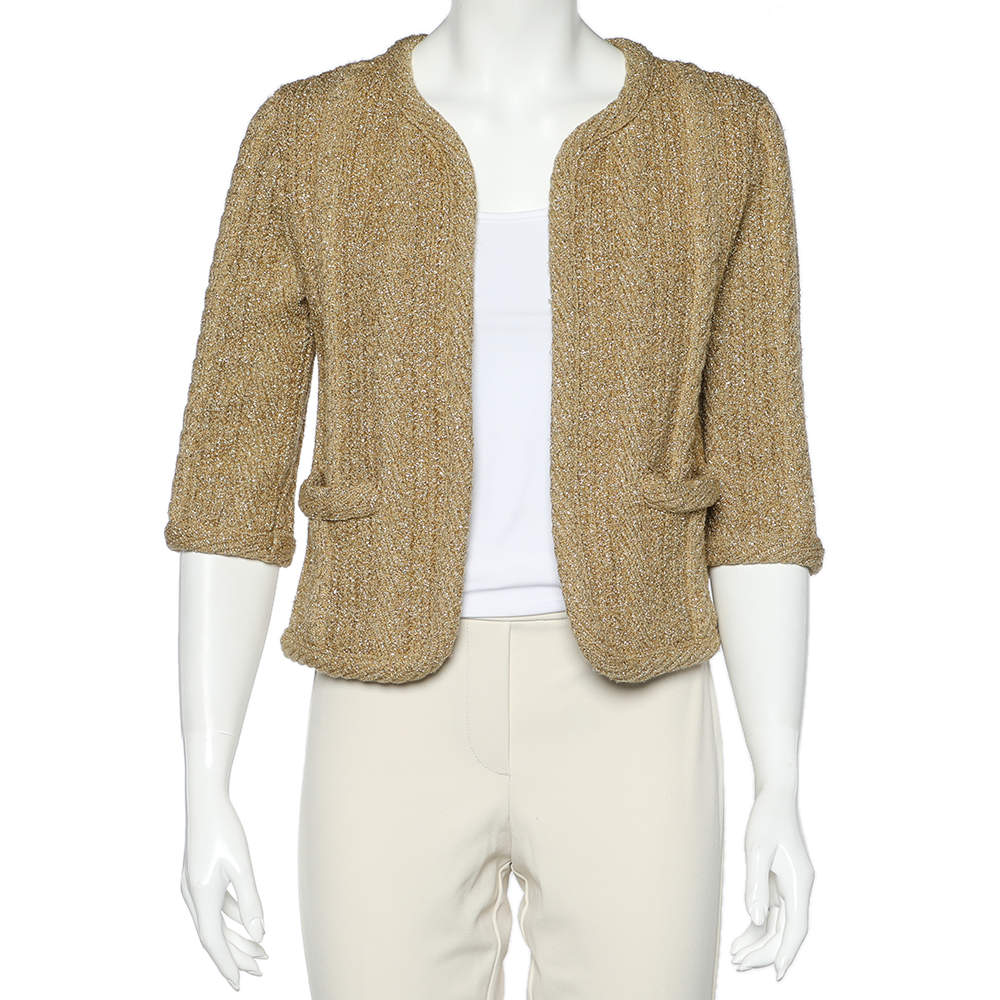 Pre Owned Chloe Gold Lurex Knit Open Front Shrug S